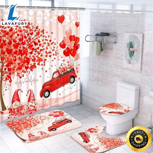 Ikfashoni 4 Pcs Valentine Shower Curtain Set With Non