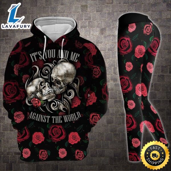 Its You And Me Against The World Skull Valentine All Over Print Leggings Hoodie Set Outfit For