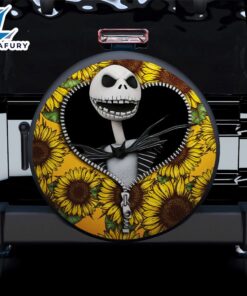 Jack Skellington Nightmare Before Christmas Sunflower Zipper Car Spare Tire Covers Gift For Campers