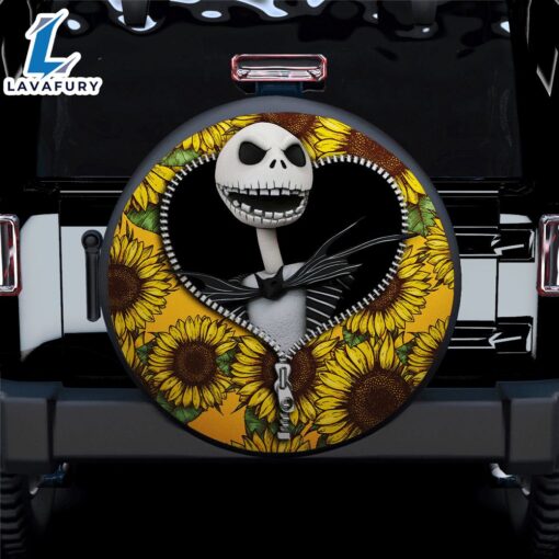 Jack Skellington Nightmare Before Christmas Sunflower Zipper Car Spare Tire Covers Gift For Campers