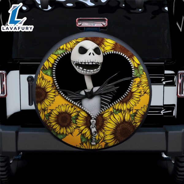 Jack Skellington Nightmare Before Christmas Sunflower Zipper Car Spare Tire Covers Gift For Campers