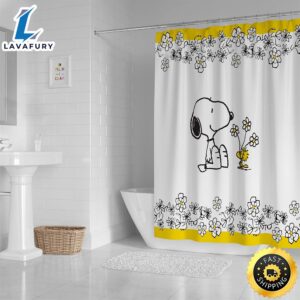Jay Franco Peanuts Best Friend Flowers Shower Curtain & Easy Care Fabric Kids Bath Curtain