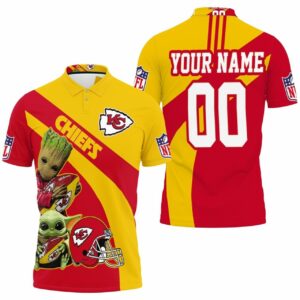 Kansas City Chiefs Afc West Champions  Nfl Baby Yoda Baby Groot Hug Chiefs Ball Personalized Polo Shirt
