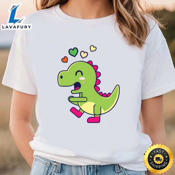 Kawaii Cute Dinosaur Cartoon Valentine Day T-Shirt