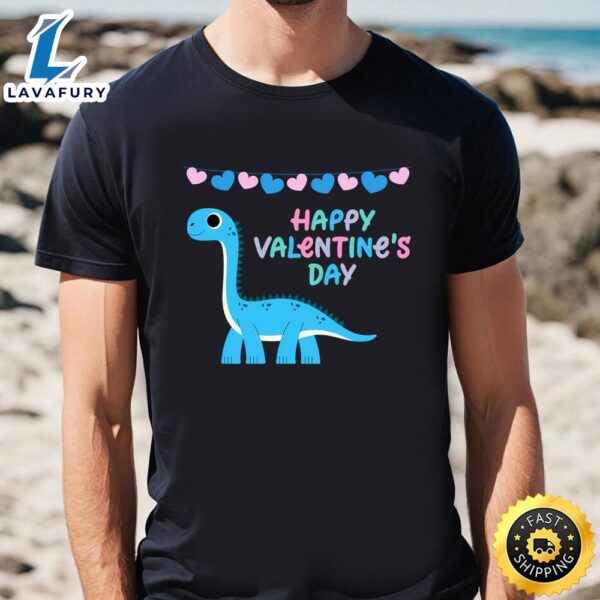 Kids Happy Valentines Day Dinosaur T-Shirt
