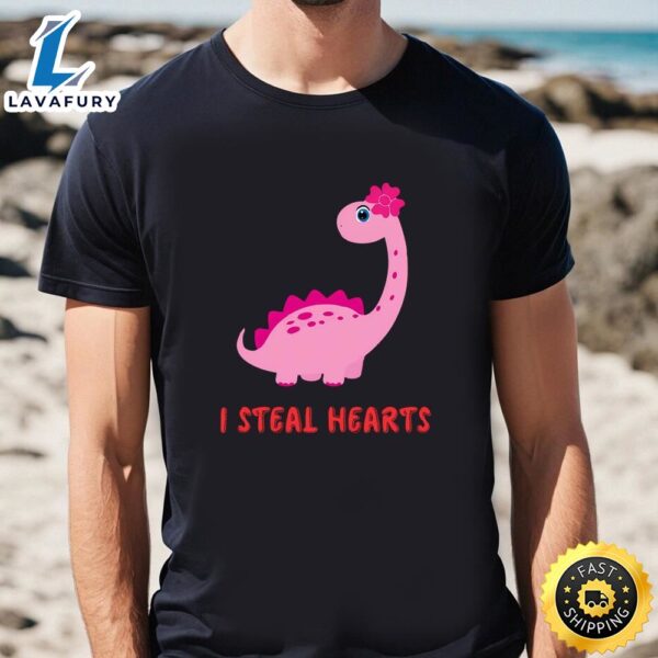 Kids I Steal Hearts Dinosaur Valentines Day T-Shirt