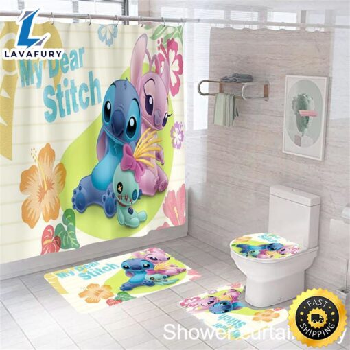 Lilo & Stitch Waterproof Shower Curtain Bathroom Mat Rug Toilet Cover Mat