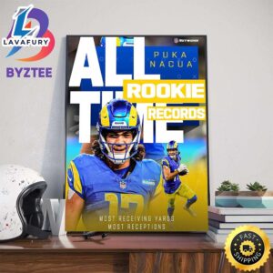 Los Angeles Rams Player Puka Nacua All-Time Rookie Records Most Receiving Yards Most Poster Canvas
