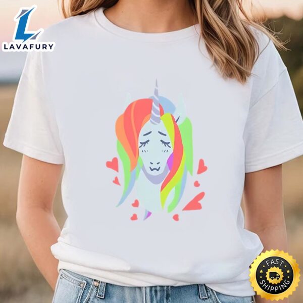 Lovely Rainbow Hair Cut Unicorn Hear Valentine T-shirt