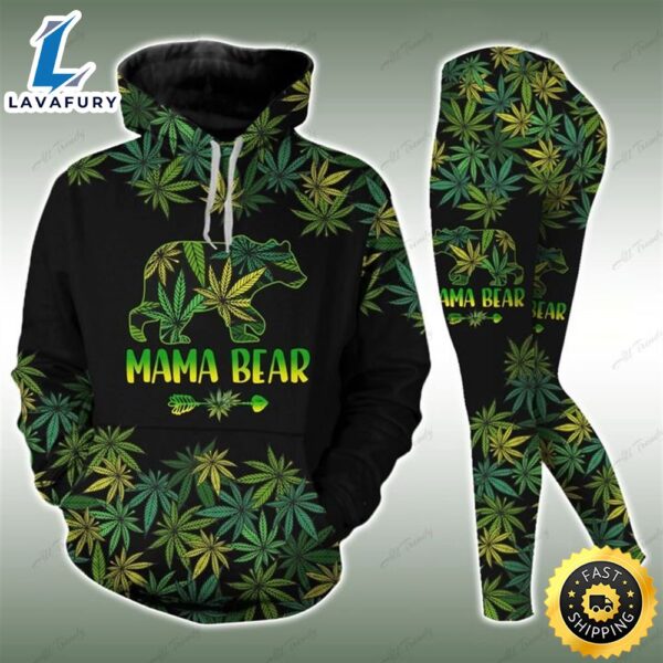 Mama Bear Hoodie Leggings Set For Women Cannabis Marijuana 420 Weed Shirt Clothing Gifts