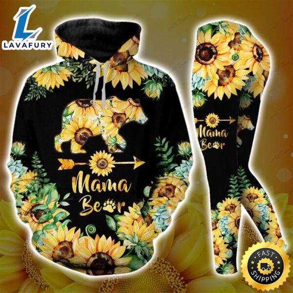 Mama Bear Sunflower Hoodie Leggings Set For Women Cannabis Marijuana 420 Weed Shirt Clothing Gifts