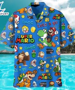 Mario Hawaiian Shirt Lets Go Blue Super Mario Best Hawaiian Shirts