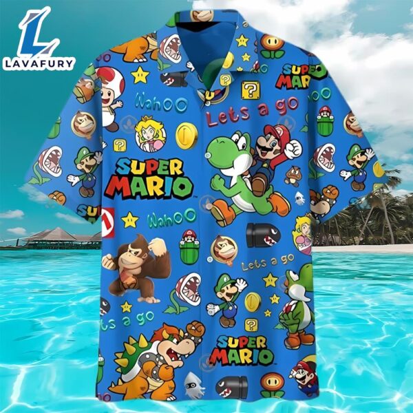 Mario Hawaiian Shirt Lets Go Blue Super Mario Best Hawaiian Shirts