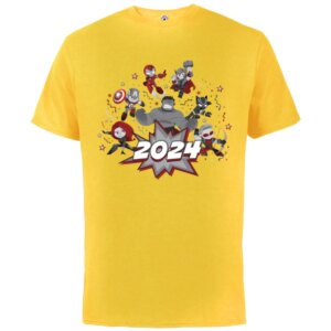 Marvel Avengers Red and Gray Stylized Cute New Year 2024 – Short Sleeve Cotton T-Shirt