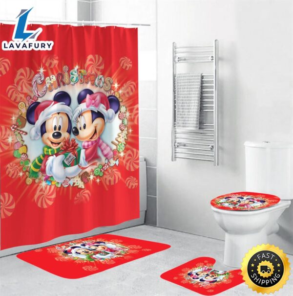 Merry Christmas Mickey Minnie 5 Shower Curtain Sets, Bathroom Sets