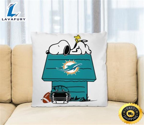 Miami Dolphins NFL Football Snoopy Woodstock The Peanuts Movie Pillow Square Pillow