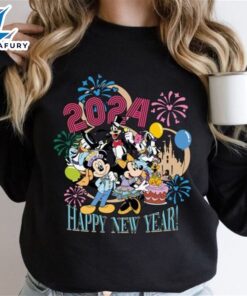 Mickey And Friends Happy New Year Fireworks 2024 Shirt Black