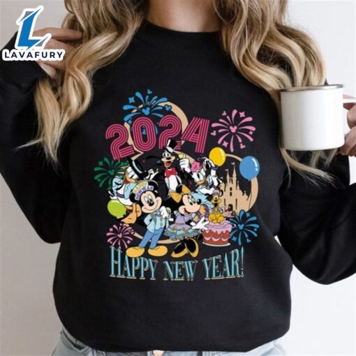 Mickey And Friends Happy New Year Fireworks 2024 Shirt Black