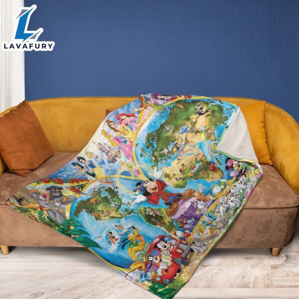 Mickey Mouse And Disney All Characters Fan Gift, Disney Map Gift For Fan, Magic Mickey Comfy Sofa Throw Blanket Gift
