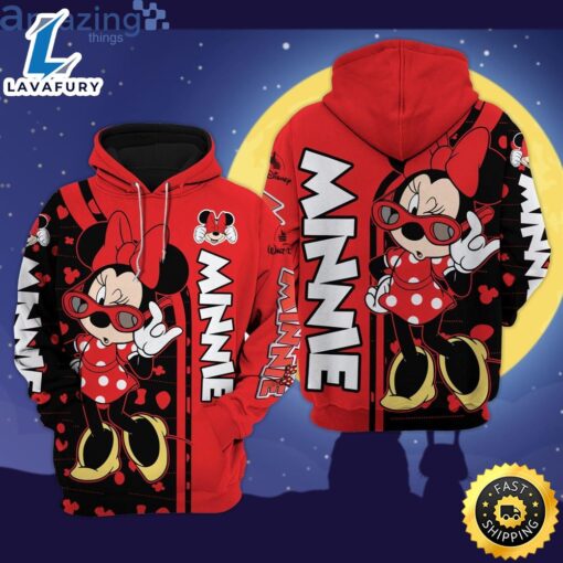 Mickey Mouse Black Red Pattern Stripes Disney 3D Zip Hoodie Valentine Day