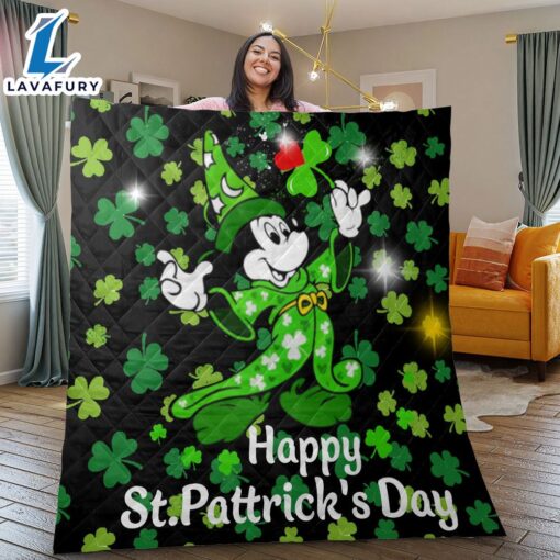 Mickey Mouse Disney Fan Gift, Happy Patrick’s Day Gift, Magic Mickey Leprechaun and Shamrocks Happy Patrick’s Day Blanket