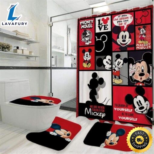 Mickey Mouse Scenes In Red Bathroom Accessory Set