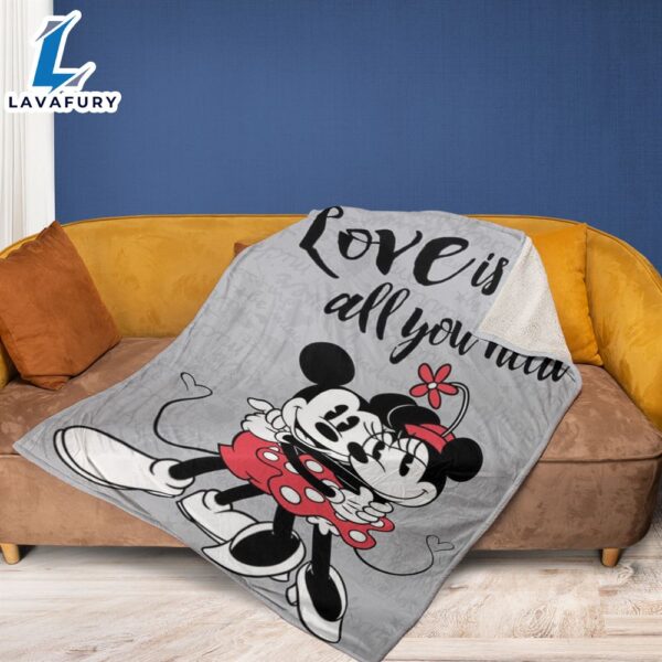 Mickey and Minnie Fan Gift, Valentine’s Day Mickey and Minnie Gift, Love Is All You Need Comfy Sofa Throw Blanket Gift