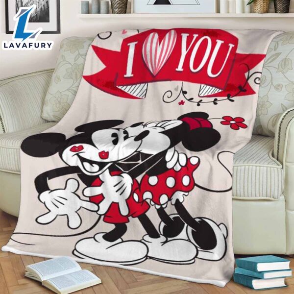 Mickey and Minnie Mouse Fan Gift, Valentine’s Day Mickey and Minnie Gift, I Love You Comfy Sofa Throw Blanket Gift