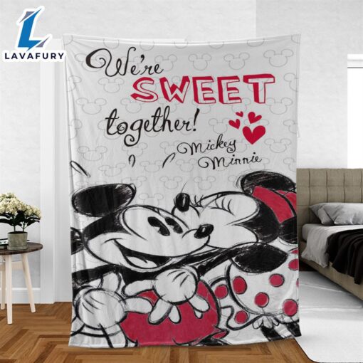 Mickey and Minnie Mouse Fan Gift, Valentine’s Day Mickey and Minnie Gift, We’re Sweet Together Comfy Sofa Throw Blanket Gift