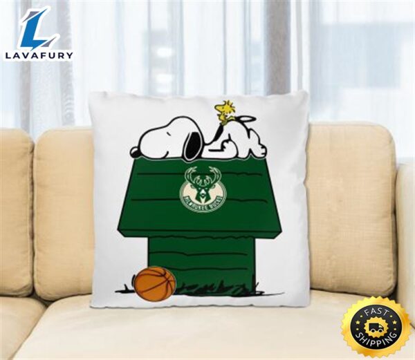 Milwaukee Bucks NBA Basketball Snoopy Woodstock The Peanuts Movie Pillow Square Pillow