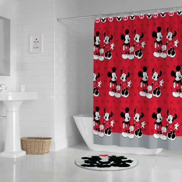 Minnie And Mickey Mouse 14-Piece Shower Curtain Set With Tufted Rug