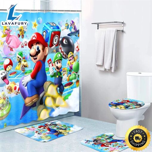 Movie Super Mario Thomas Mermaid Bathroom Set Shower Curtain Bath Mat Toilet Lid Cover