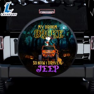 My Broom Brock So I Drive A Jeep Snoopy Halloween Car Spare Tire Covers Gift For Campers