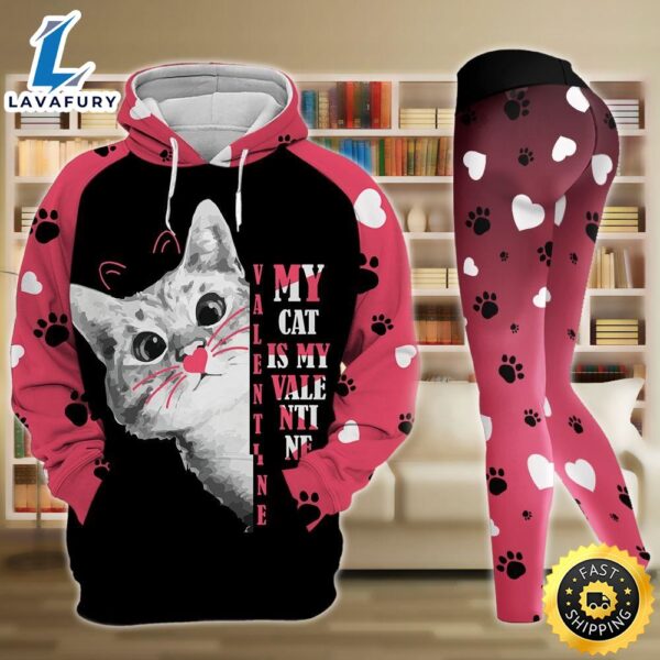 My Cat Is My Valentine All Over Print Leggings Hoodie Set Outfit For
