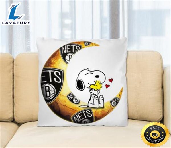 NBA Basketball Brooklyn Nets I Love Snoopy To The Moon And Back Pillow Square Pillow