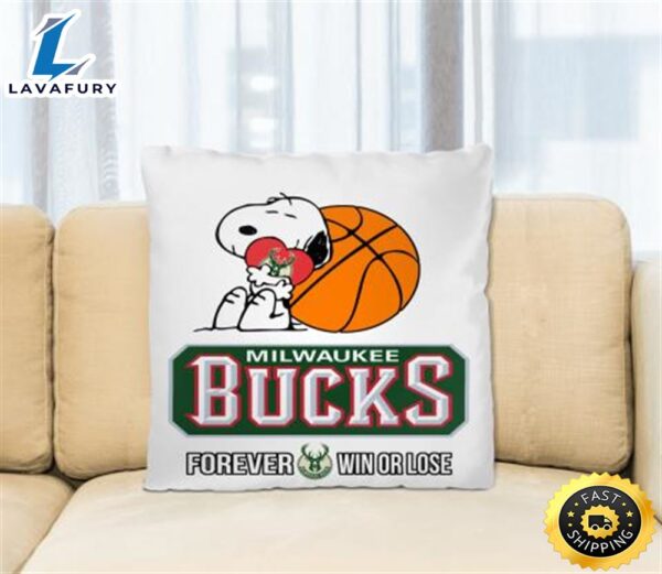 NBA The Peanuts Movie Snoopy Forever Win Or Lose Basketball Milwaukee Bucks Pillow Square Pillow