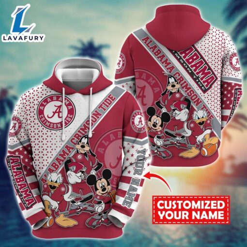 NCAA And Mickey Alabama Crimson Tide Character Cartoon Movie Custom Name Hoodie New Arrivals