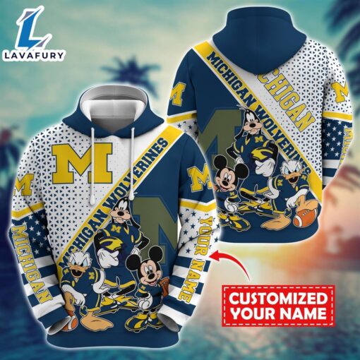 NCAA And Mickey Michigan Wolverines Character Cartoon Movie Custom Name Hoodie New Arrivals