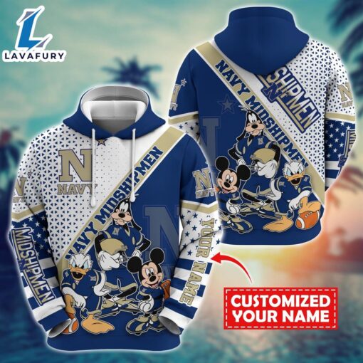 NCAA And Mickey Navy Midshipmen Character Cartoon Movie Custom Name Hoodie New Arrivals