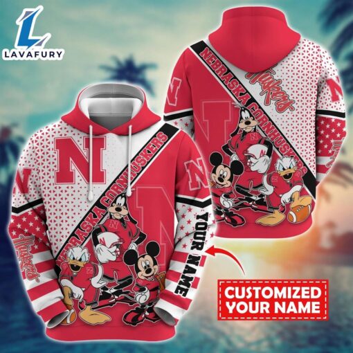 NCAA And Mickey Nebraska Cornhuskers Character Cartoon Movie Custom Name Hoodie New Arrivals