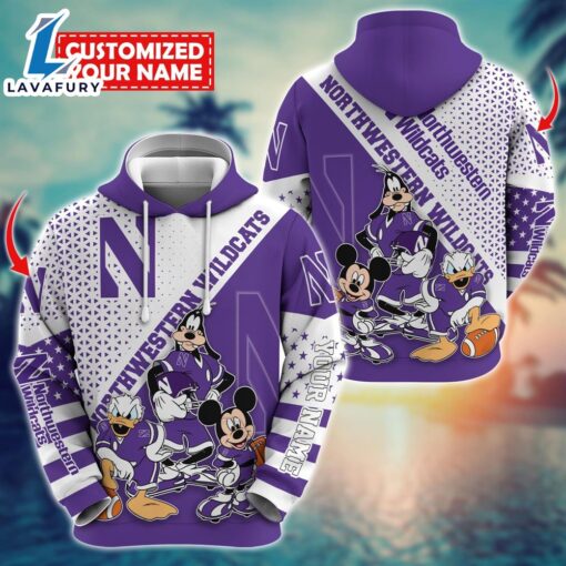 NCAA And Mickey Northwestern Wildcats Character Cartoon Movie Custom Name Hoodie New Arrivals