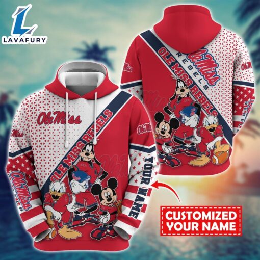 NCAA And Mickey Ole Miss Rebels Character Cartoon Movie Custom Name Hoodie New Arrivals