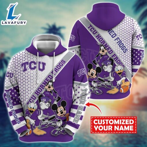 NCAA And Mickey TCU Horned Frogs Character Cartoon Movie Custom Name Hoodie New Arrivals