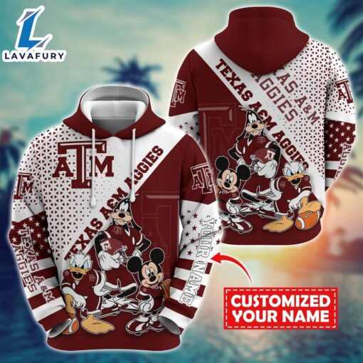 NCAA And Mickey Texas A&ampM Aggies Character Cartoon Movie Custom Name Hoodie New Arrivals