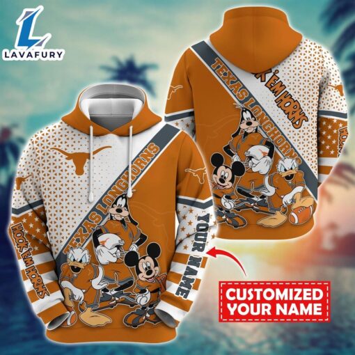 NCAA And Mickey Texas Longhorns Character Cartoon Movie Custom Name Hoodie New Arrivals