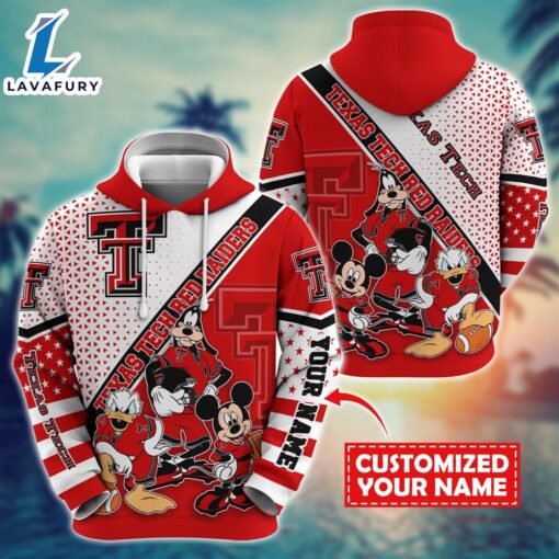 NCAA And Mickey Texas Tech Red Raiders Character Cartoon Movie Custom Name Hoodie New Arrivals