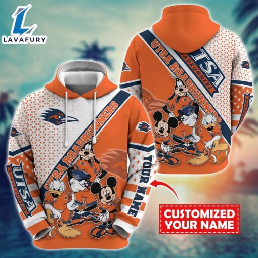 NCAA And Mickey UTSA Roadrunners Character Cartoon Movie Custom Name Hoodie New Arrivals