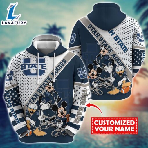 NCAA And Mickey Utah State Aggies Character Cartoon Movie Custom Name Hoodie New Arrivals