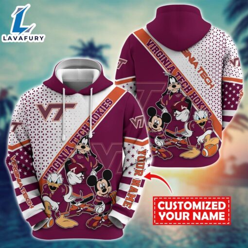 NCAA And Mickey Virginia Tech Hokies Character Cartoon Movie Custom Name Hoodie New Arrivals