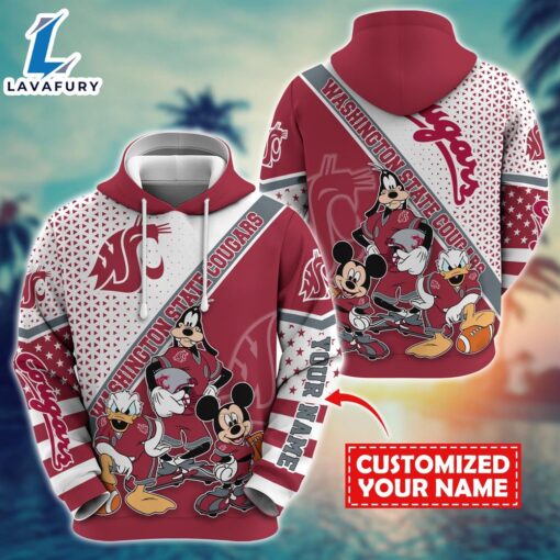 NCAA And Mickey Washington State Cougars Character Cartoon Movie Custom Name Hoodie New Arrivals